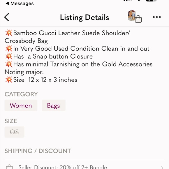 GUCCI BAMBOO LEATHER SUEDE CROSSBODY/SHOULDER BAG EUC - Picture 15 of 16